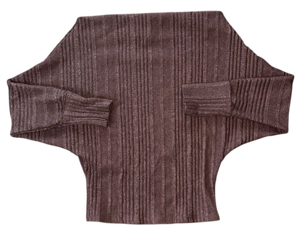 BKE Boat Neck Dolman Sleeve Fitted Hem Rust Brown Top Small